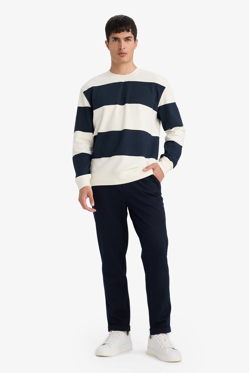 DeFacto Blue Man Tailored Fit Double Hem Trousers Casual - Image 1